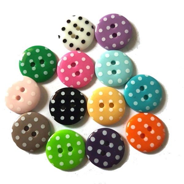 30 pcs Round Retro Polka Dot Buttons 2 holes size 15 mm mix colors for sewing crafts