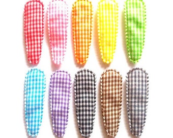 25 pcs Assorted colors Gingham Hair Clip COVERS  for girl size 55 mm