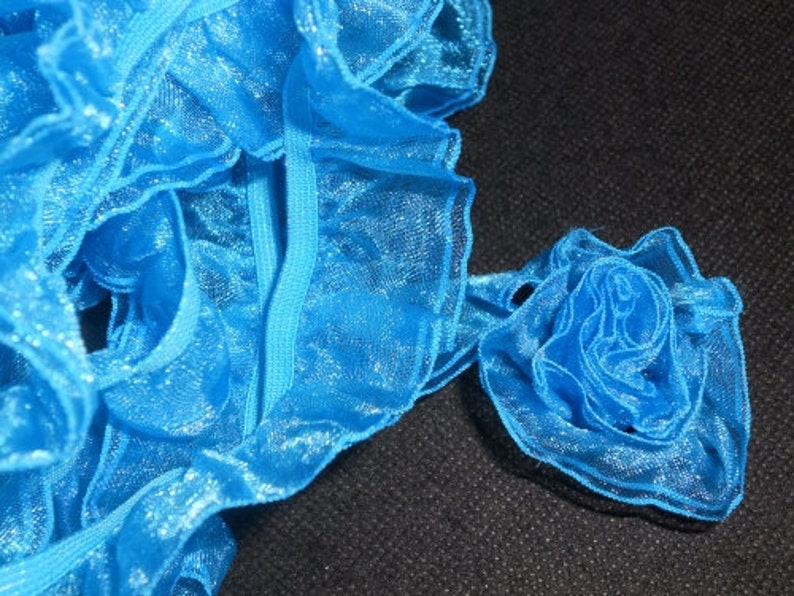 2 yards Bright Blue organza ruffle elastic trim 2 layers size 25 mm image 2