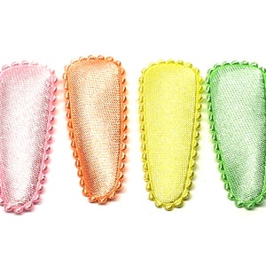 25 piezas Mezcla de colores del arco iris liso pequeño clip de pelo de satén Cubiertas para bebé niño tamaño 35 mm