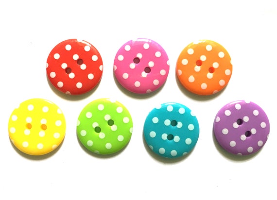 SPOTTY MIX COLOURS DOTTY HEART BUTTONS X 10