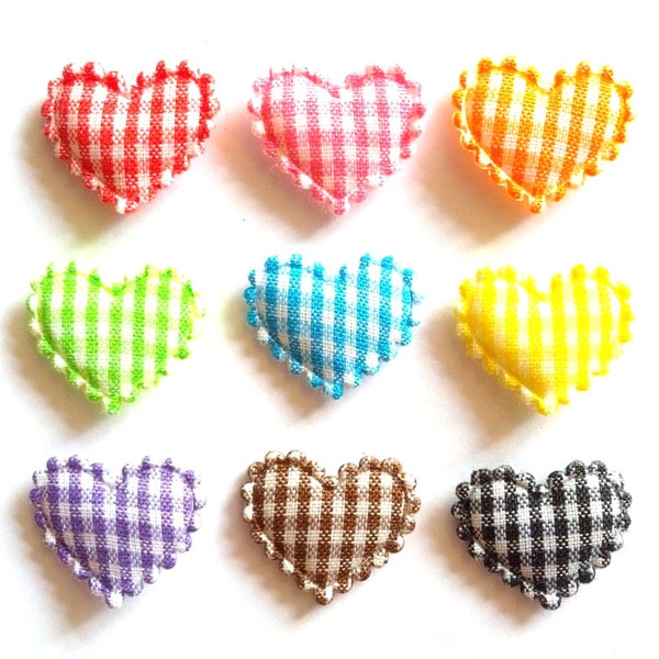 100 pcs Gingham Heart LOVE Padded Appliques Mix colors size 20 mm x 15 mm