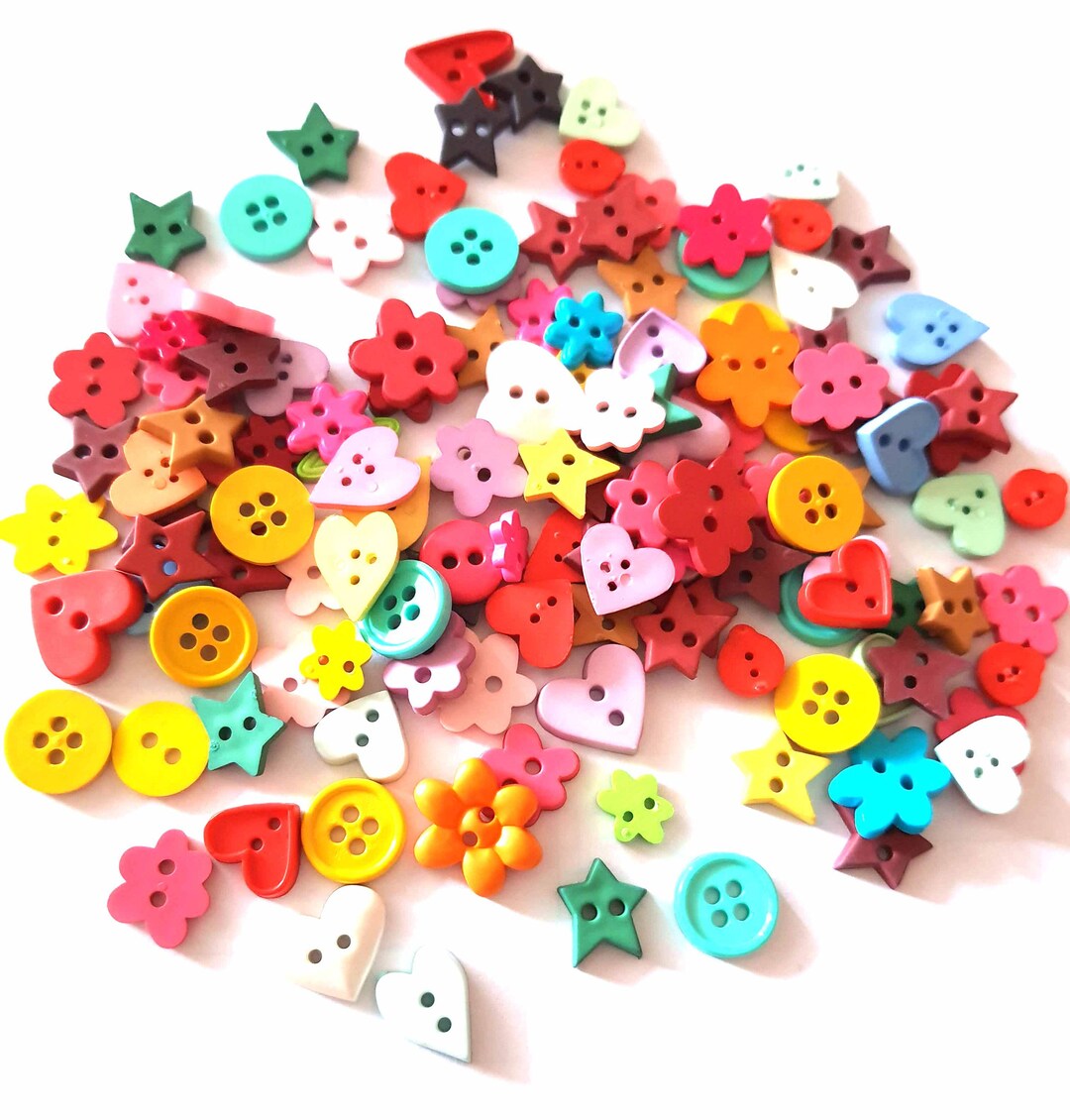 100 Pcs Mix Assorted Shape Buttons for Sewing Crafts 2 Holes Size 12 16 ...
