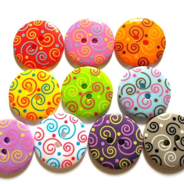 15 pcs Mix colors Swirl Printed Retro buttons size 23 mm