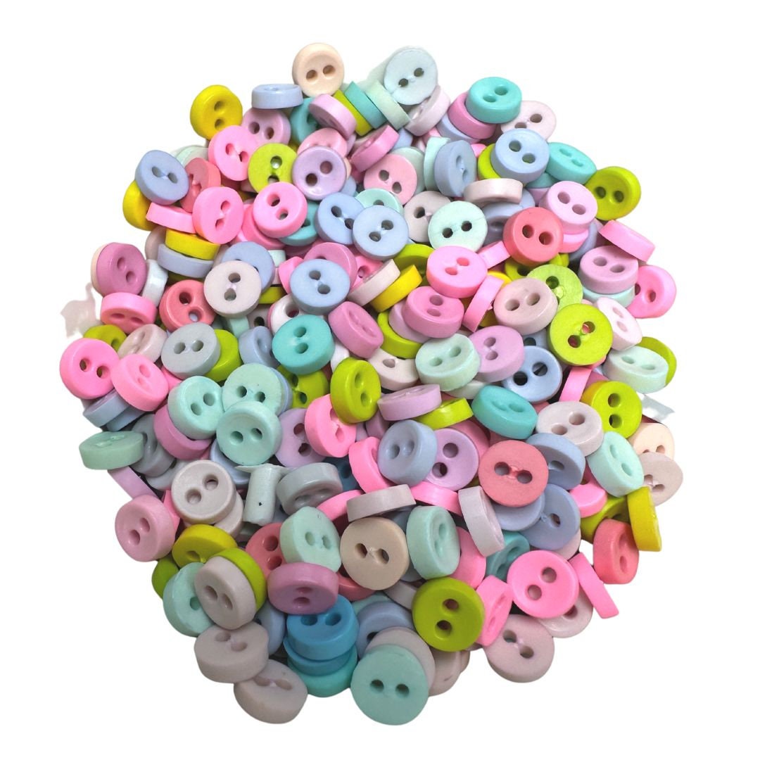 150 Botón pequeño, Micro Botón 2 agujeros 6mm Mezcla azul pastel, rosa ...