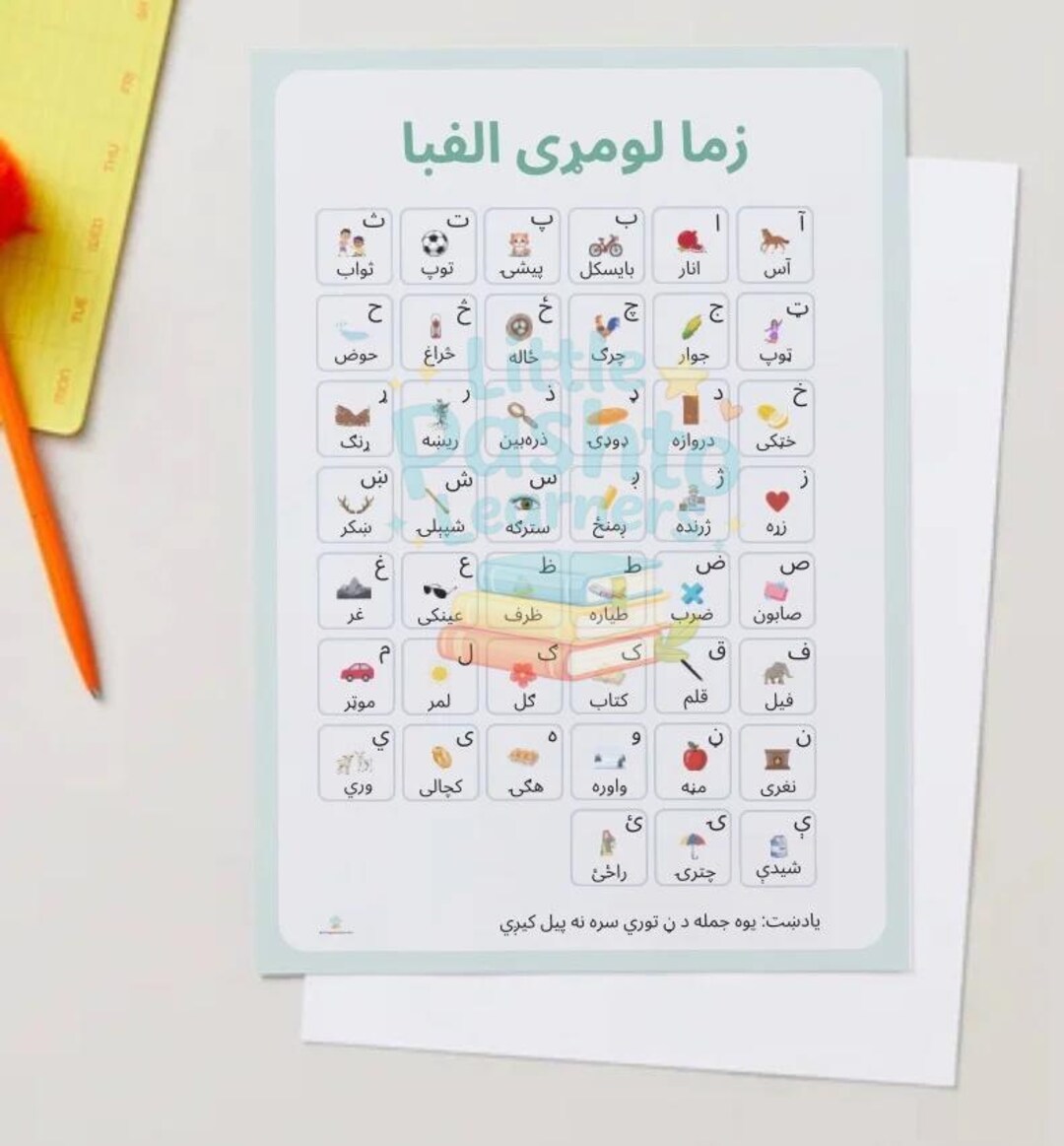 Pashto Script Pashto Alphabet Sheet | One Page Pashto Letters Chart for Kids ...