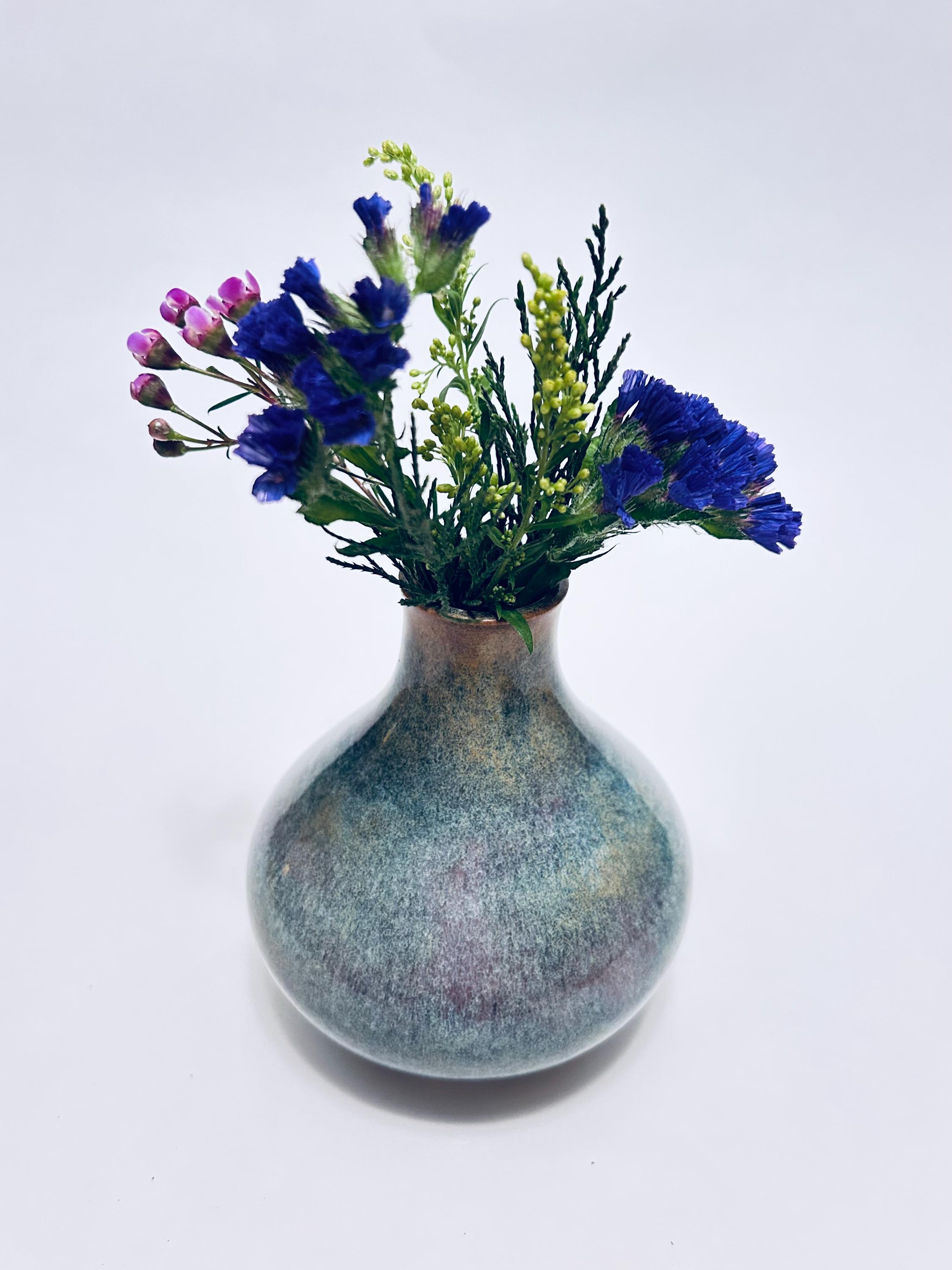 ✩花瓶、陶器、釉薬、 作家物 手作りのつぼみ型花瓶：ユニークな釉薬をかけた陶器の小さな花瓶