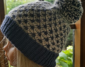 Knitting Hat Pattern - Unique Knit Stitch Unisex Texture Knitting Beanie Ski Hat x Slip Stitch Mosaic Knit Size Inclusive New Born to Adult