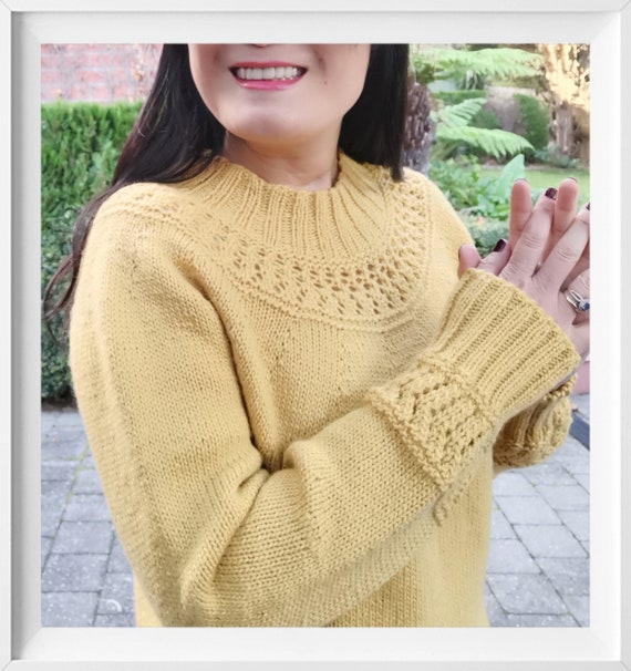 Knitting Pattern Top Down Seamless Yoke Sweater Lace Yoke Textured