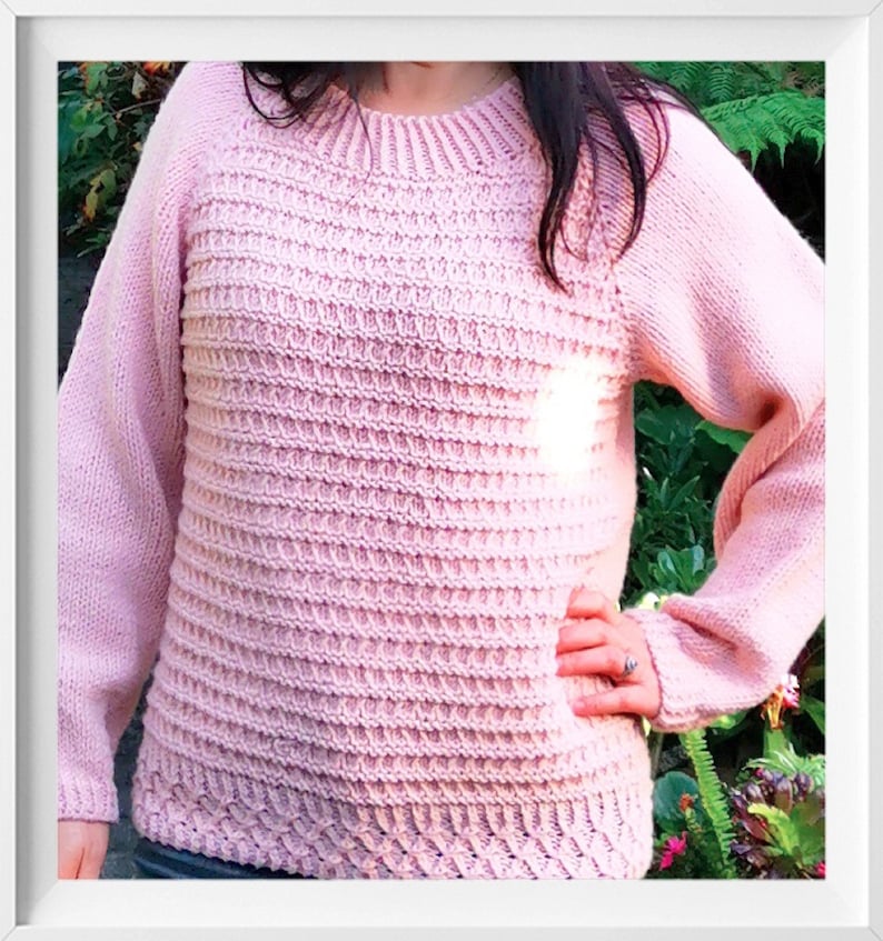 Knitting Pattern Snuggle Knitting Sweater, Bottom Up Jumper, Comfy Raglan Sweater, Texture Knit Pullover, Beginner Knitting Project image 10