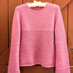 Knitting Aura Sweater Pattern Top down Seamless Contiguous Sleeve Woman's Pullover, Lace Knit Jumper, Comfy Fit 9 Sizes