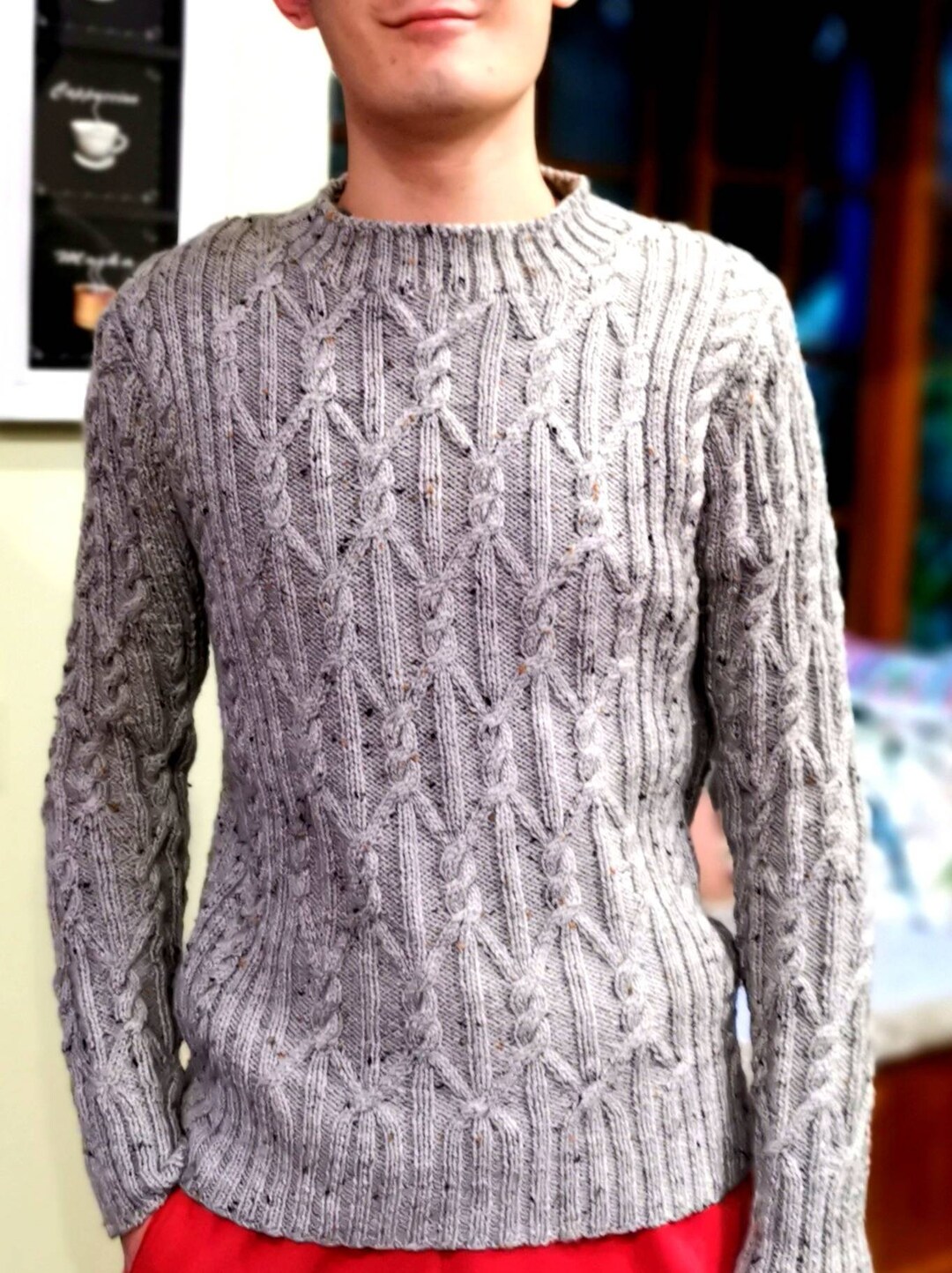 【U LAN】Stripe cable hood warmer knitwear Cable knit wool sweater with hood - Los Andes Shop : Los