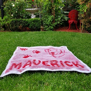 Personalisierte Strickdecke Muster mit Ihrem Hundenamen x Schatten Illusion Strickmuster ⨯ Hundefell Baby Geschenk x Anfänger Strickmuster