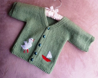 Instant Download KNITTING PATTERN - Green Little Duck Baby Jacket, Baby Knitting Jumper, Knit cardigan, baby sweater knit, simple easy knit