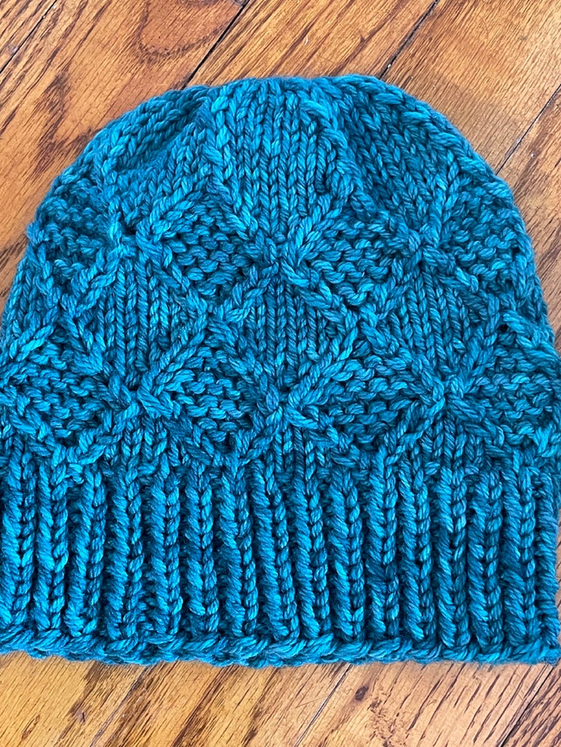 Knitting PDF PATTERN Alpine Chunky Texture Beanie x Unisex Skullcap x Diamond Shape Ski Hiking Hat 6 sizes New Born to Large Adult image 5