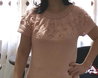 Lily Garden Topdown Yoke Sweater Knitting Pattern Long or Short Sleeve x Lace and Bobble texture pattern - Size inclusive