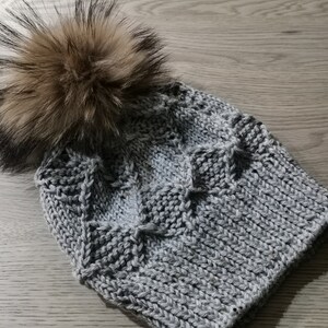 Knitting PDF PATTERN Alpine Chunky Texture Beanie x Unisex Skullcap x Diamond Shape Ski Hiking Hat 6 sizes New Born to Large Adult image 2