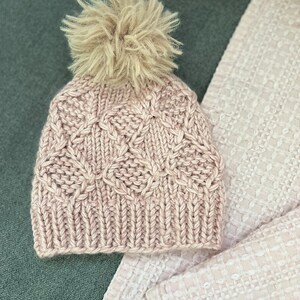 Knitting PDF PATTERN Alpine Chunky Texture Beanie x Unisex Skullcap x Diamond Shape Ski Hiking Hat 6 sizes New Born to Large Adult image 7
