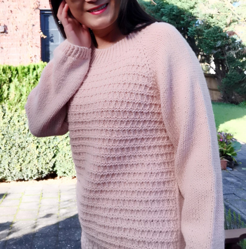 Knitting Pattern Snuggle Knitting Sweater, Bottom Up Jumper, Comfy Raglan Sweater, Texture Knit Pullover, Beginner Knitting Project image 6