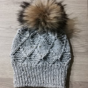 Knitting PDF PATTERN Alpine Chunky Texture Beanie x Unisex Skullcap x Diamond Shape Ski Hiking Hat 6 sizes New Born to Large Adult image 1