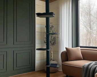 Tall Floor to Ceiling Cat Tree – Modern Wooden Cat Tower with Scratching Post