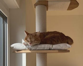 Cat Tree Shelf with Cushion – Wide Wooden Perch, Secure Velcro