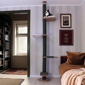 Luxury  Floor to Ceiling Cat Tree with Cat Hammock & Cat Bed, Tension Mounted System, Tall Scratching Post, No-drill Installation