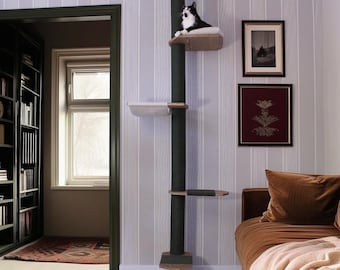 Arbre à chat de luxe du sol au plafond avec hamac et lit pour chat, système de fixation par tension, grand griffoir, installation sans perçage