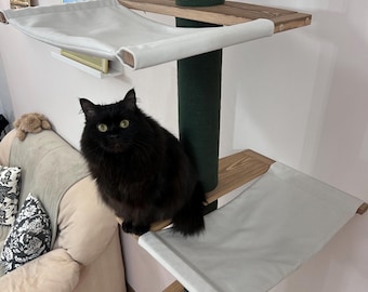 Modern Floor to Ceiling Cat Tree, Wooden Cat Tower with Hammocks