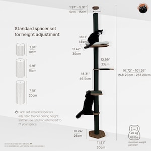 Natural Cat Tree Tower – Modern Cat Furniture with Cushion, Floor to Ceiling Cat Tower for Large Cats, No-drill Tension Mounted Installation image 7