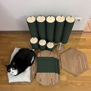 Natural Cat Tree Tower – Modern Cat Furniture with Cushion, Floor to Ceiling Cat Tower for Large Cats, No-drill Tension Mounted Installation image 17