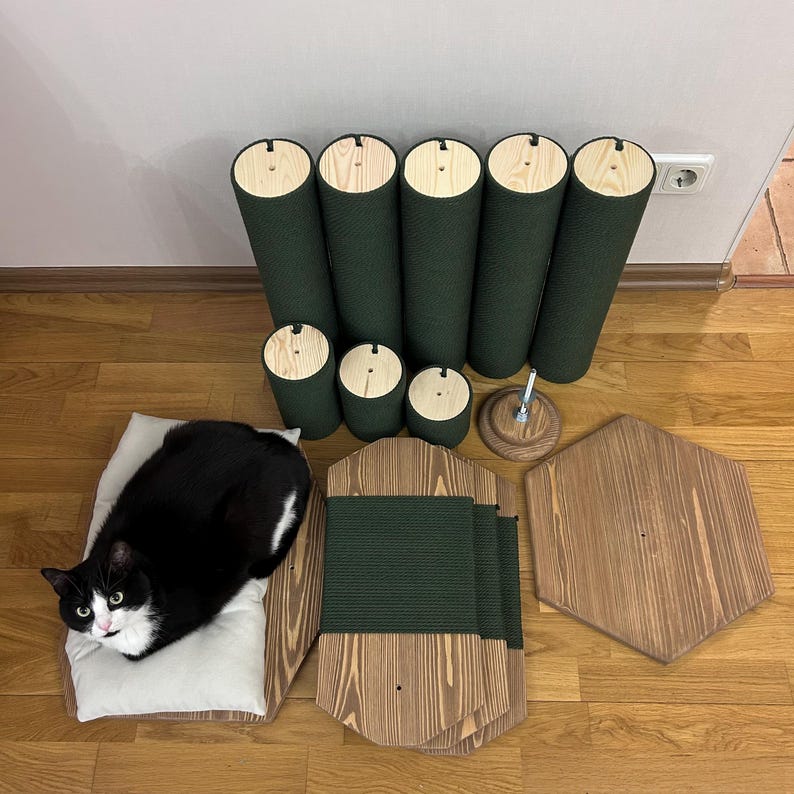 Natural Cat Tree Tower – Modern Cat Furniture with Cushion, Floor to Ceiling Cat Tower for Large Cats, No-drill Tension Mounted Installation image 17