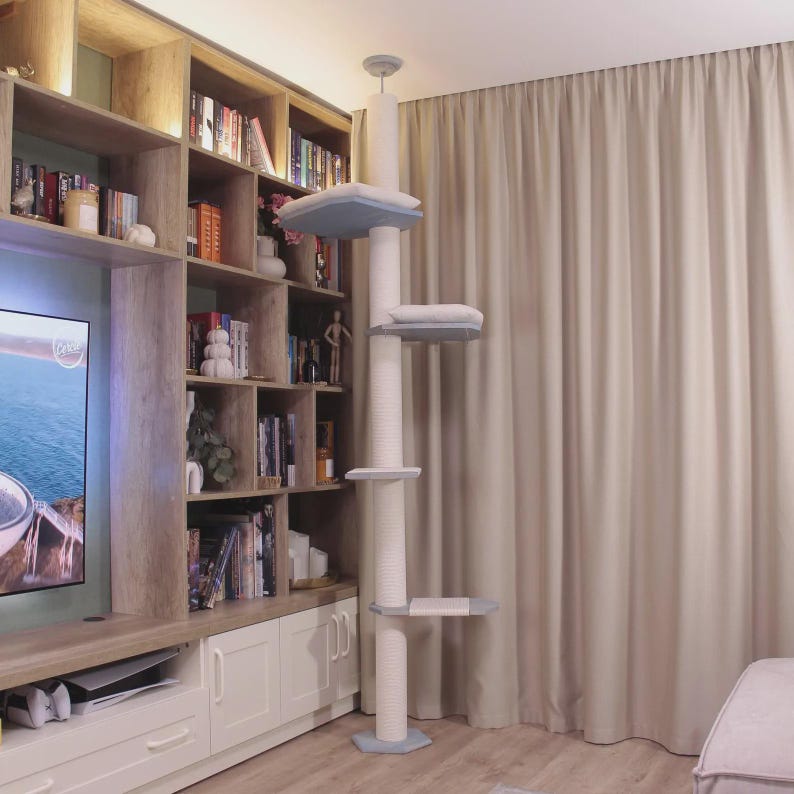 Adjustable Floor to Ceiling Cat Tree, Modern Cat Tower, Two Beds image 4