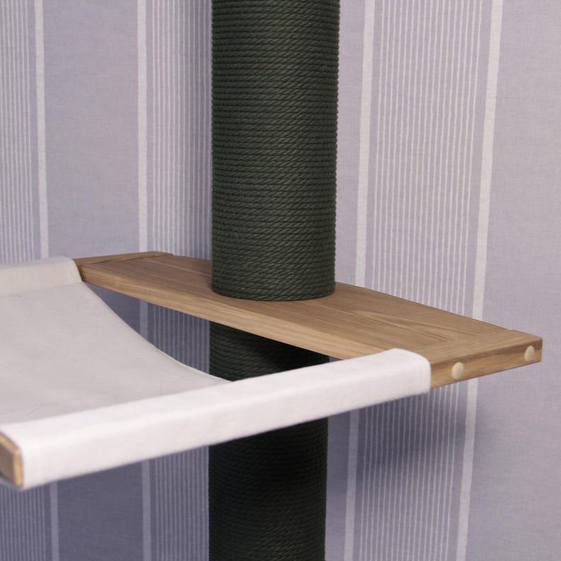 Tension Mounted Large Cat Tree with 2 Cat Hammocks, Floor to Ceiling Cat Tree Tower, Wooden Cat Tree with No-drill Installation image 16
