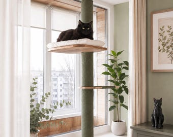 Kattenvensterbank met krabpaal, kattenmand voor op de vensterbank, kattenvensterplank voor montage zonder boren, ophangbare krabpaal voor binnenkatten