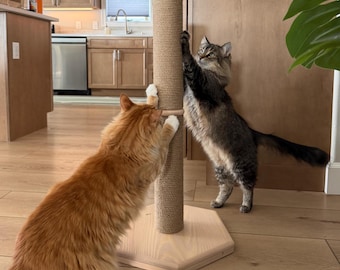Tall Wooden Cat Scratcher Post – Modern Cat Furniture, Natural Cat Scratch Pole for Large Cats, Minimalist Cat Tree, Eco Cat Lover Gift