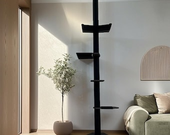 Floor to Ceiling Cat Tree with 2 Cat Hammocks – Modern Cat Furniture for Large Cats, Wooden Cat Tower, Cat Scratching Post, Cat Lovers Gift