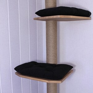 Adjustable Floor to Ceiling Cat Tree, Modern Cat Tower, Two Beds Black + Natural Jute