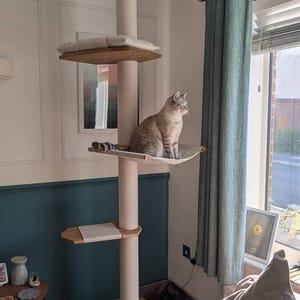Natural Floor to Ceiling Cat Tree with Hammock & Bed. Tension Mounted and No-drill Installation Tower for Large Cats. Modern Cat Furniture image 12
