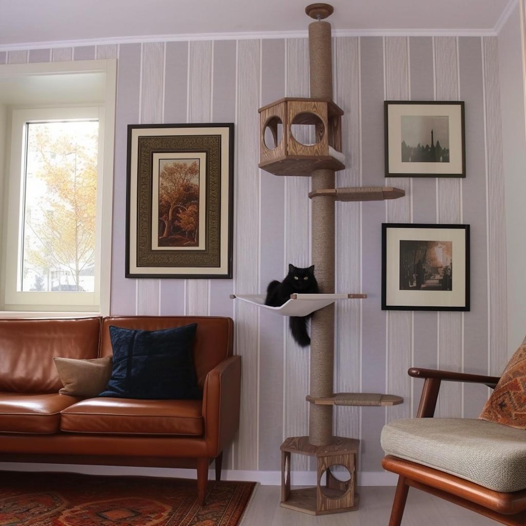 Cat Adjustable Floor to Ceiling Tree Tower With Cat Hammock & Cat House ...