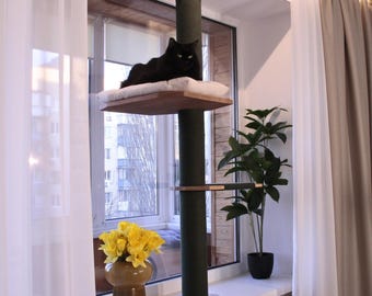 Luxe kattenraamkussen met klimpaal en comfortabele vensterbank voor katten