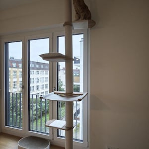 Natural Floor to Ceiling Cat Tree with Hammock & Bed. Tension Mounted and No-drill Installation Tower for Large Cats. Modern Cat Furniture image 10