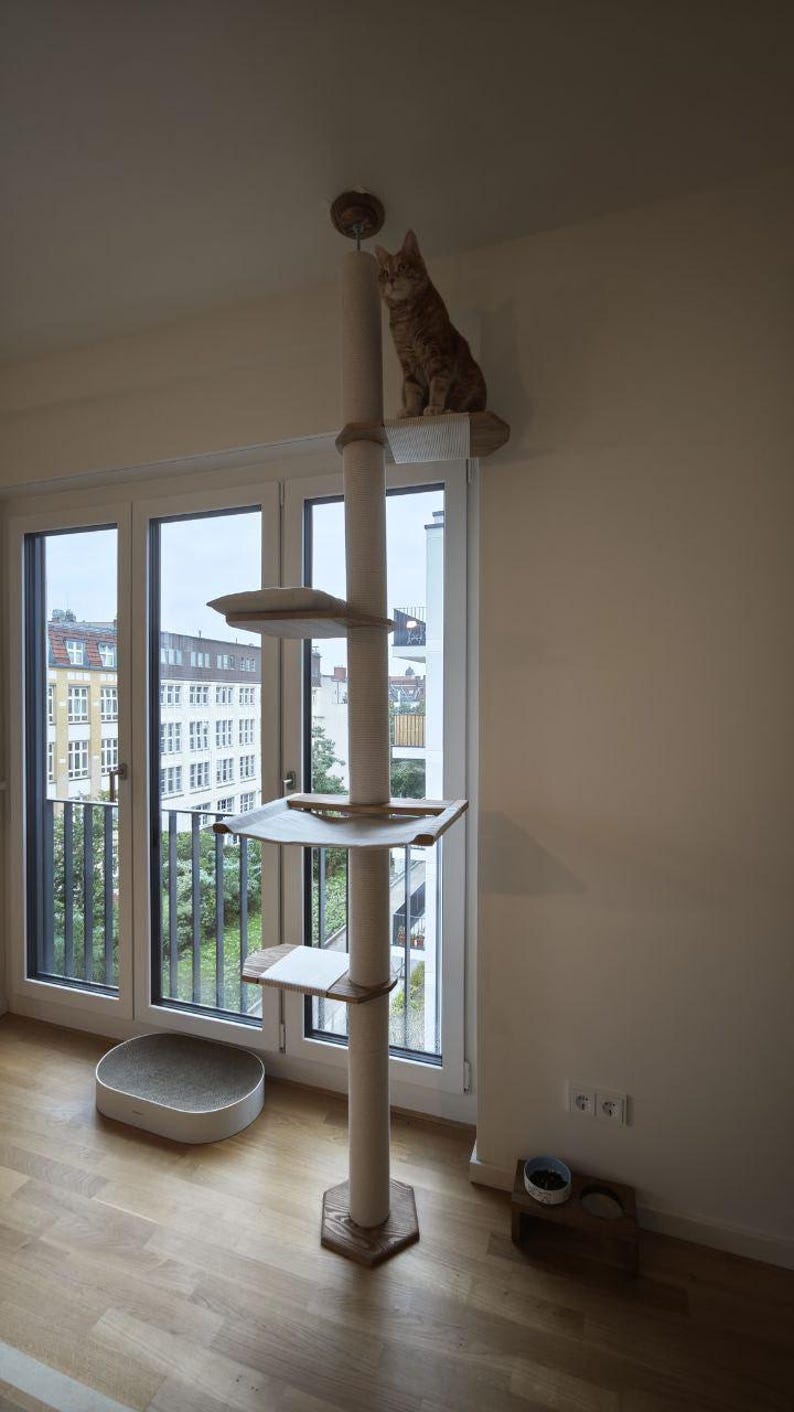 Natural Floor to Ceiling Cat Tree with Hammock & Bed. Tension Mounted and No-drill Installation Tower for Large Cats. Modern Cat Furniture image 10