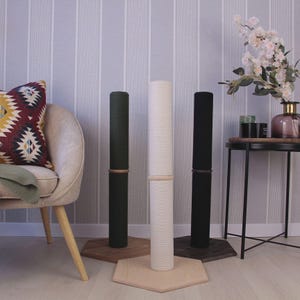 Natural Wood Cat Scratcher Post – Tall Modern Tower, Eco-Friendly Pine, Jute Rope Furniture