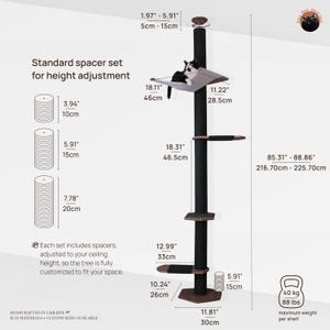 Tall Climber Cat Tree with Hammock, No-drill Tension Mounted Installation. Modern Floor to Ceiling Cat Tree Tower, Luxury Cat Tree image 5