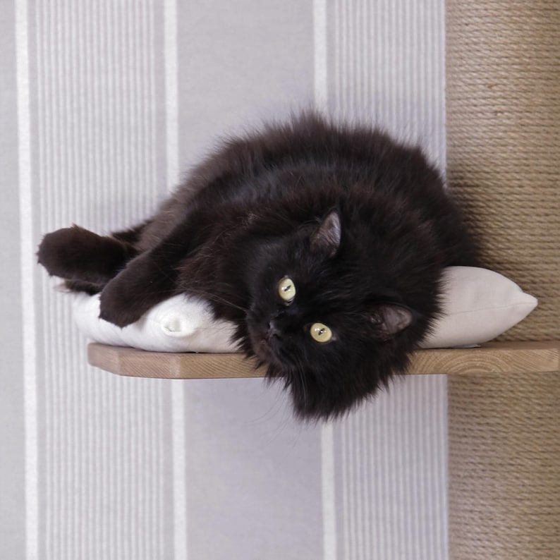 Natural Cat Tree Tower – Modern Cat Furniture with Cushion, Floor to Ceiling Cat Tower for Large Cats, No-drill Tension Mounted Installation image 8