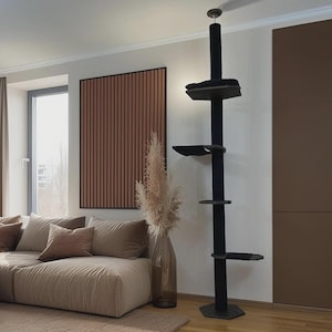 Natural Floor to Ceiling Cat Tree with Hammock & Bed. Tension Mounted and No-drill Installation Tower for Large Cats. Modern Cat Furniture image 5