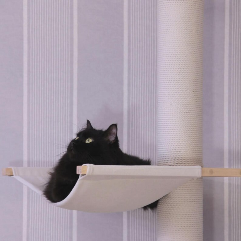 Tension Mounted Large Cat Tree with 2 Cat Hammocks, Floor to Ceiling Cat Tree Tower, Wooden Cat Tree with No-drill Installation image 12