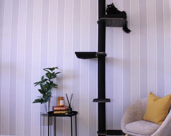Albero per gatti dal pavimento al soffitto, amaca e letto, torre per gatti alta, pino nero