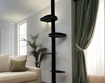 Natural Cat Tree Tower with 2 Cat Beds, Floor to Ceiling Cat Tree, Cat Gift, Modern Cat Furniture for Large Cats, Wooden Cat Tree, Cat Gift